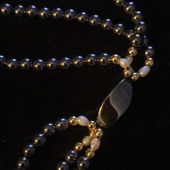 Malachite Freshwater Pearl Gold Triple Strand - Picture 4 of 6